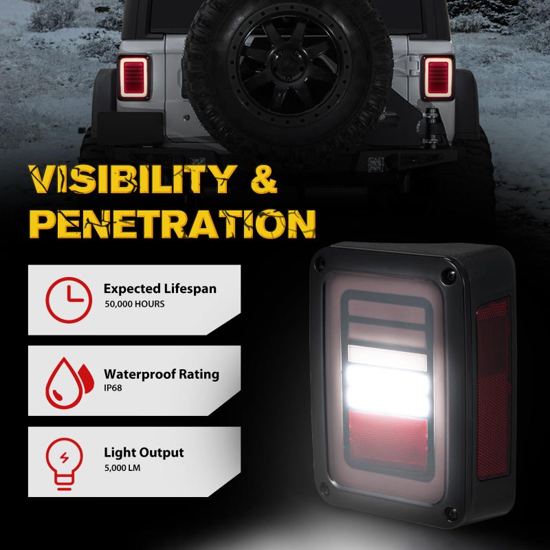 FIERYRED Upgraded LED JK Tail Lights Compatible with 2007-2018 Jeep Wrangler JK, Smoked Rear Tail Lights for Turn Signal, Running/Brake and Reverse, 2PCS - Image 5